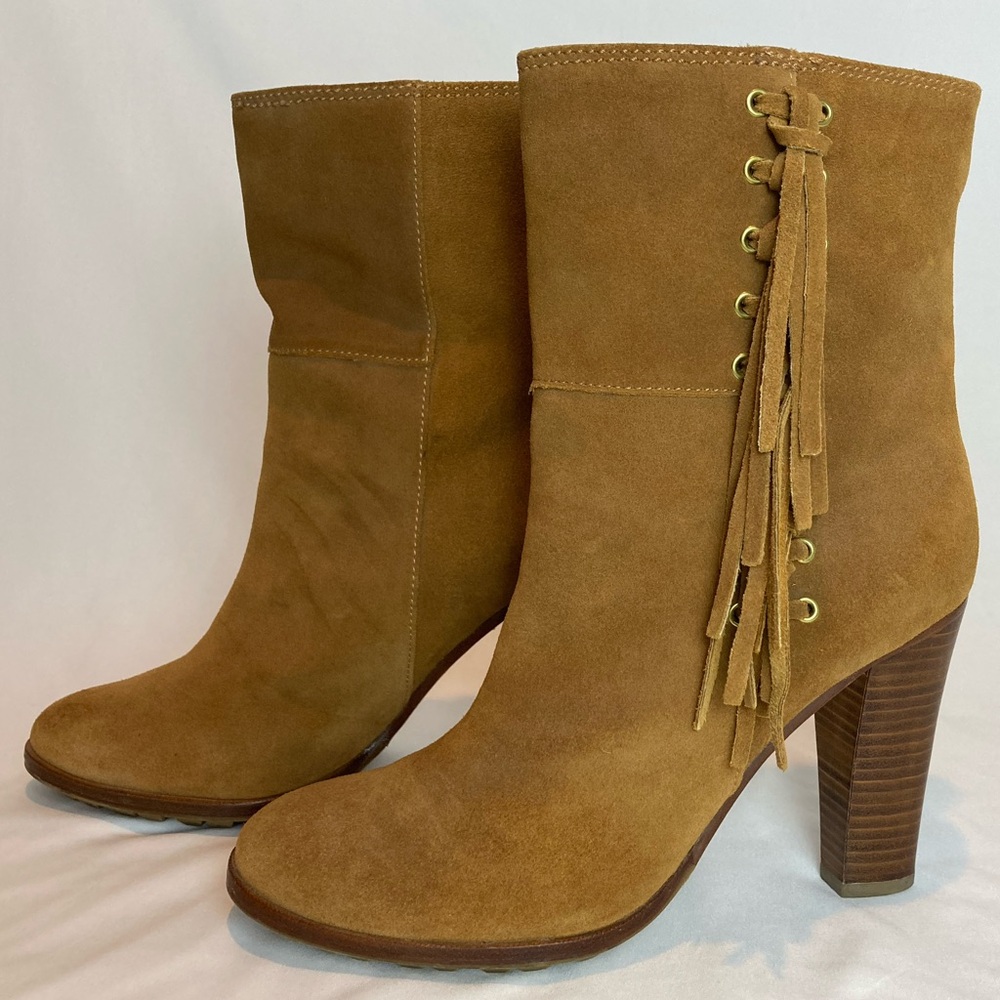 Coach Tan Suede Fringe Heeled Boots